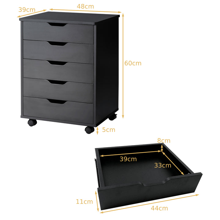 5 Drawer Chest with Wheels for Home and Office - TidySpaces