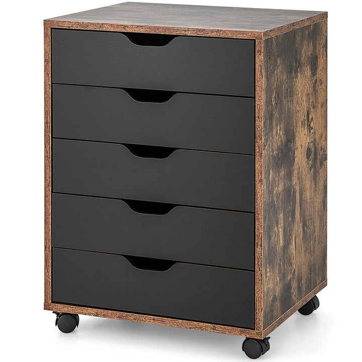 5 Drawer Chest with Wheels for Home and Office Rustic Brown - TidySpaces