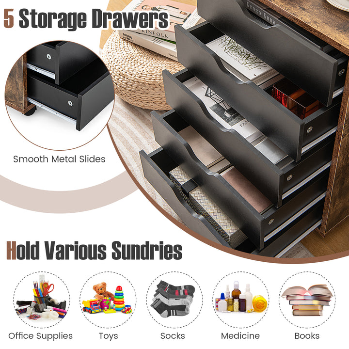 5 Drawer Chest with Wheels for Home and Office - TidySpaces