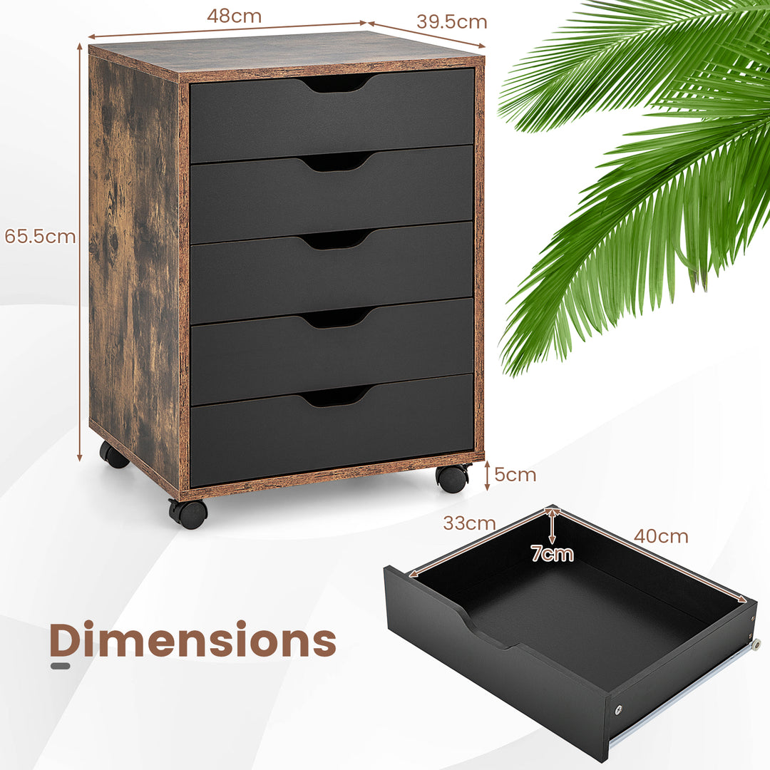 5 Drawer Chest with Wheels for Home and Office - TidySpaces