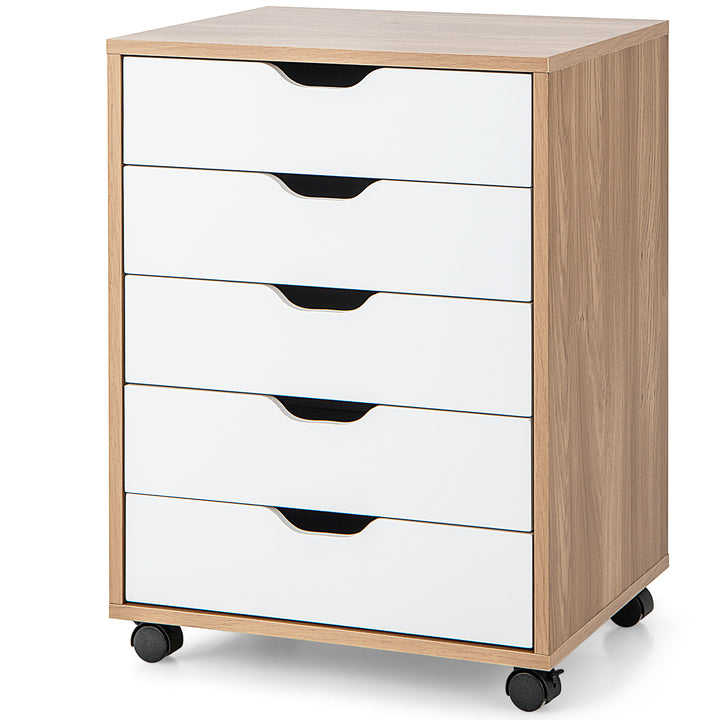 5 Drawer Chest with Wheels for Home and Office Natural - TidySpaces
