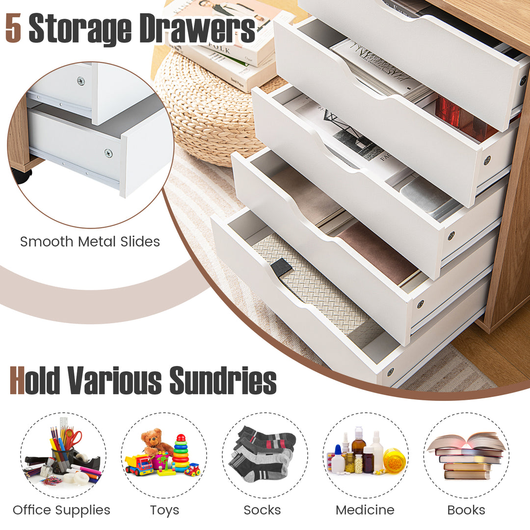 5 Drawer Chest with Wheels for Home and Office - TidySpaces