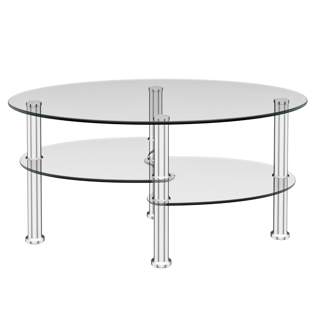 3 Tiers Tempered Glass Coffee Tables with 2 Shelves - TidySpaces