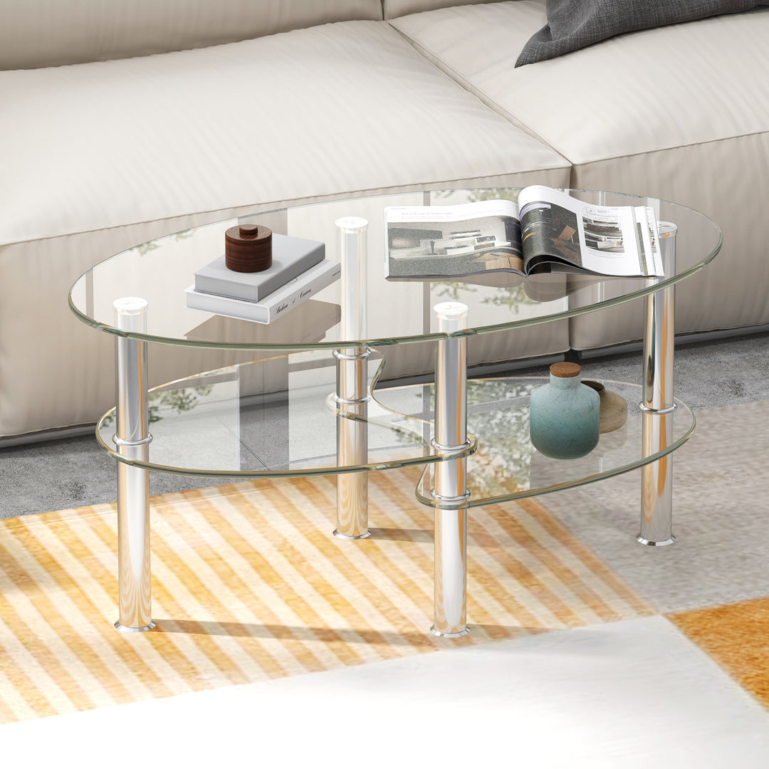 3 Tiers Tempered Glass Coffee Tables with 2 Shelves - TidySpaces