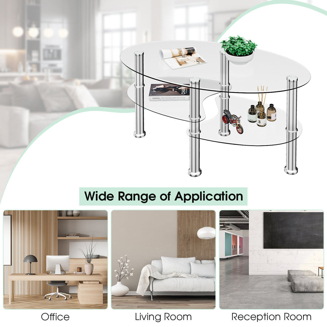 3 Tiers Tempered Glass Coffee Tables with 2 Shelves - TidySpaces