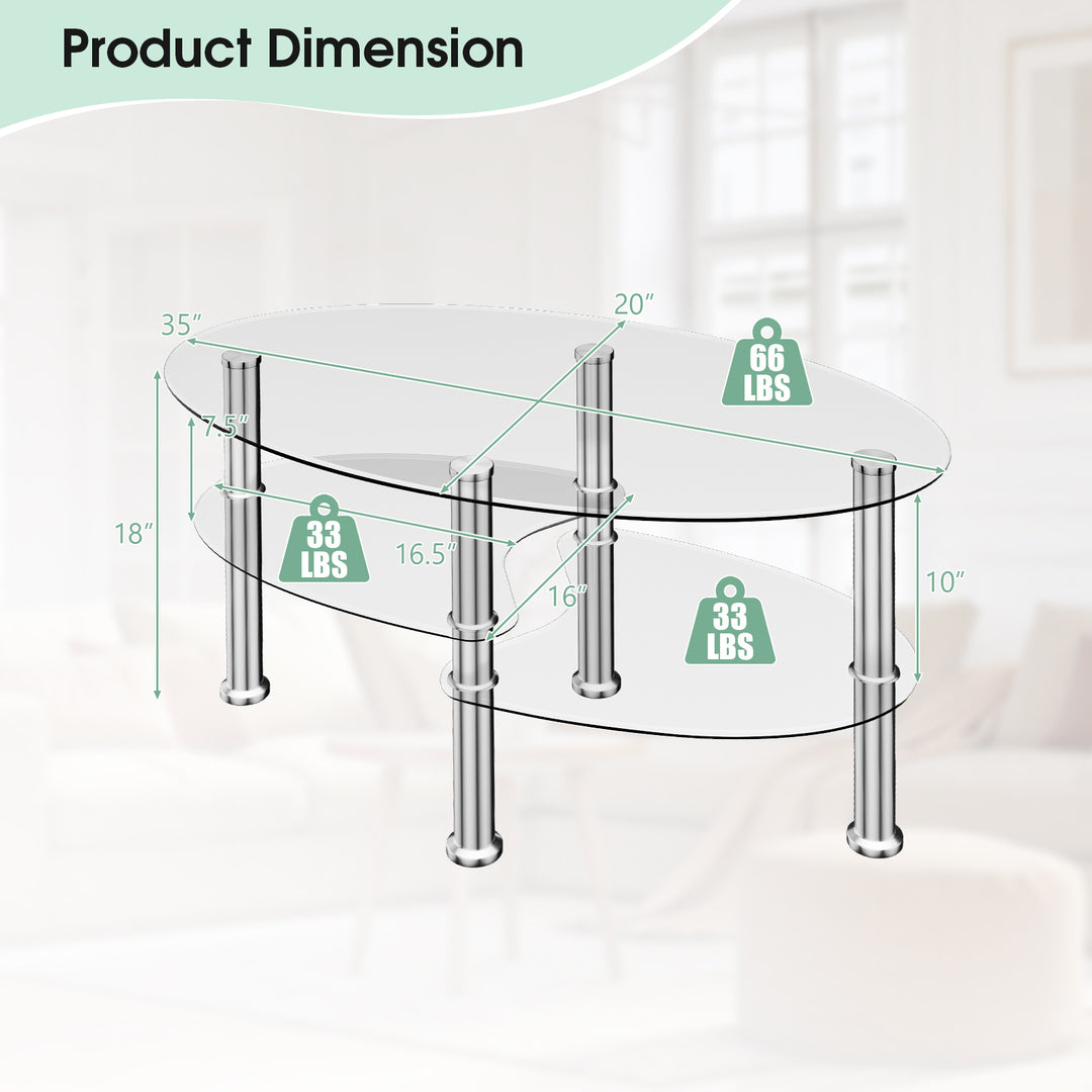 3 Tiers Tempered Glass Coffee Tables with 2 Shelves - TidySpaces