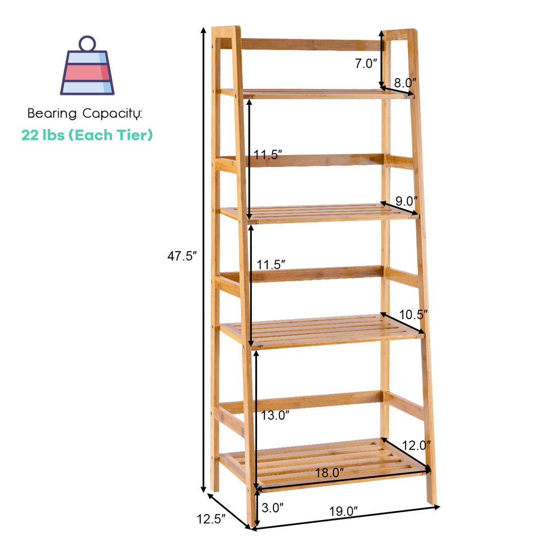 4 Tier Bamboo Plant Stand with Rear Bar and Slatted Tier Design