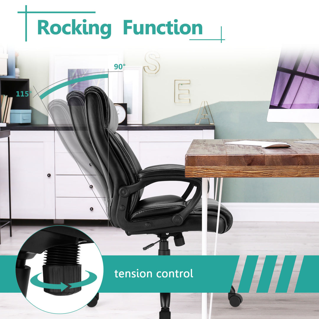 High Back Office Chair with Metal Base and Rocking Backrest - TidySpaces