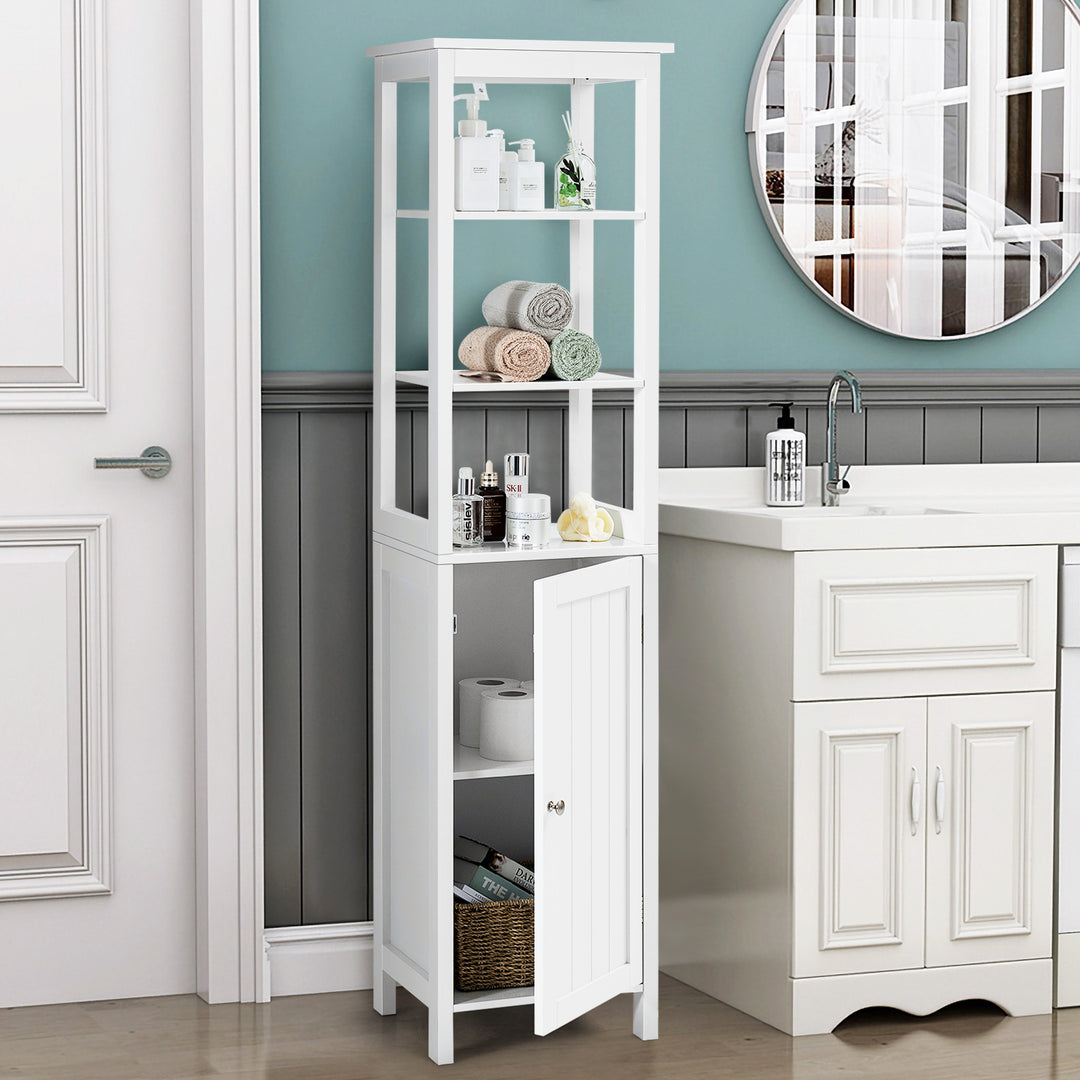 Freestanding Floor Cabinet with 3-Position Middle Panel and Anti-Toppling Mechanism-White