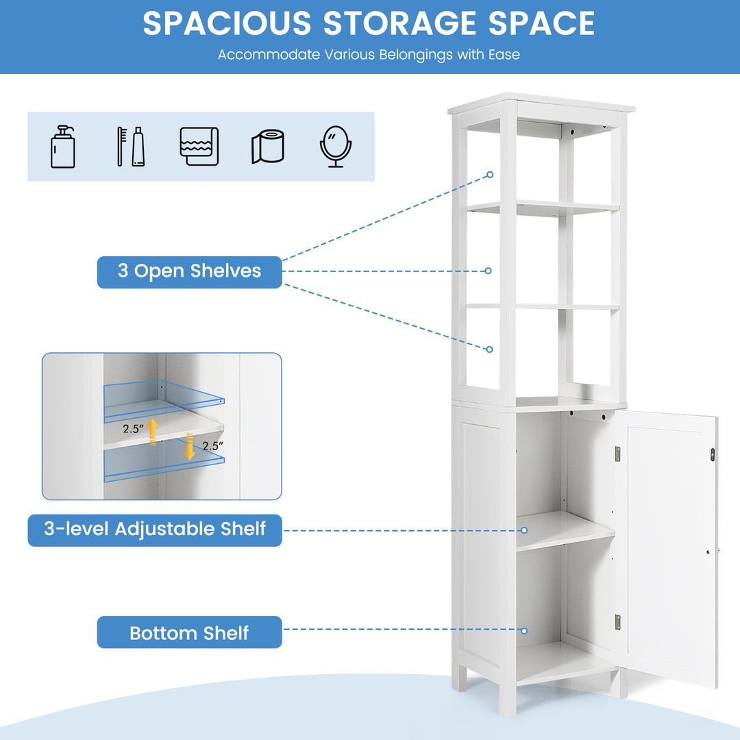 Freestanding Floor Cabinet with 3-Position Middle Panel and Anti-Toppling Mechanism-White