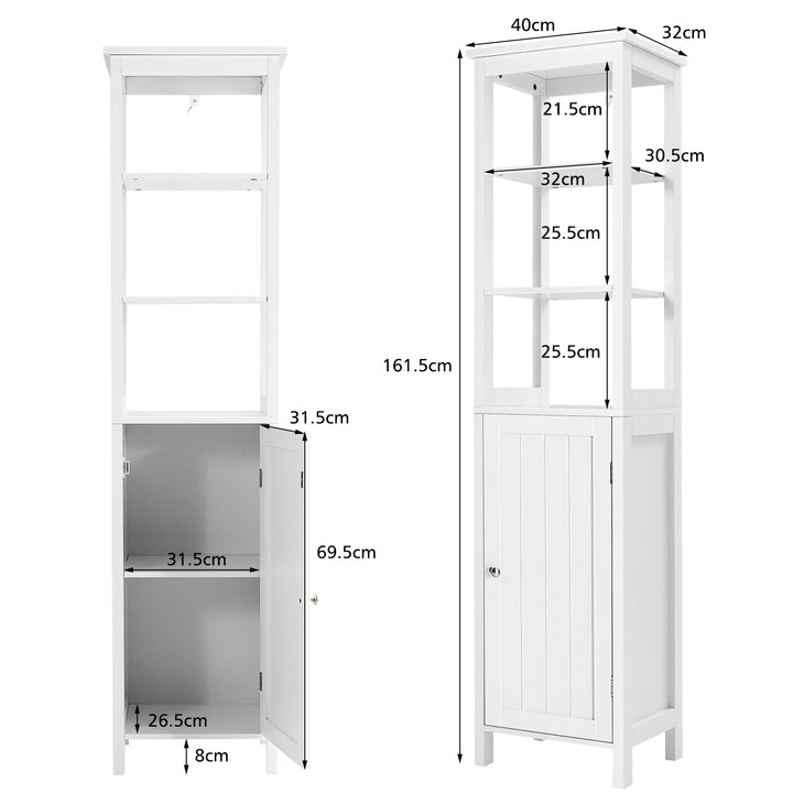 Freestanding Floor Cabinet with 3-Position Middle Panel and Anti-Toppling Mechanism-White