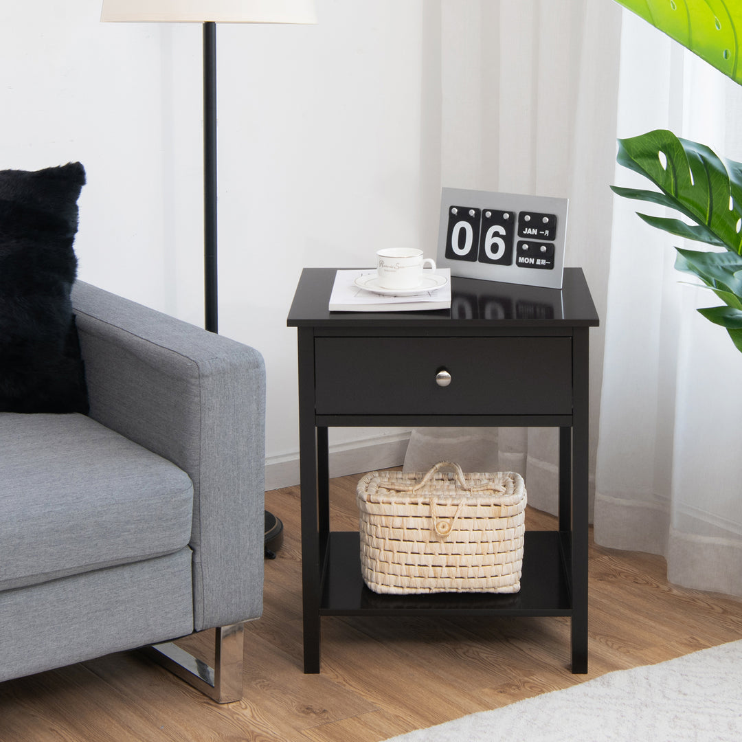 2 Pieces Wooden Nightstand with Drawer and Storage Shelf - TidySpaces