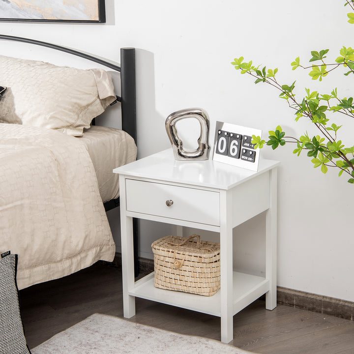 2 Pieces Wooden Nightstand with Drawer and Storage Shelf - TidySpaces