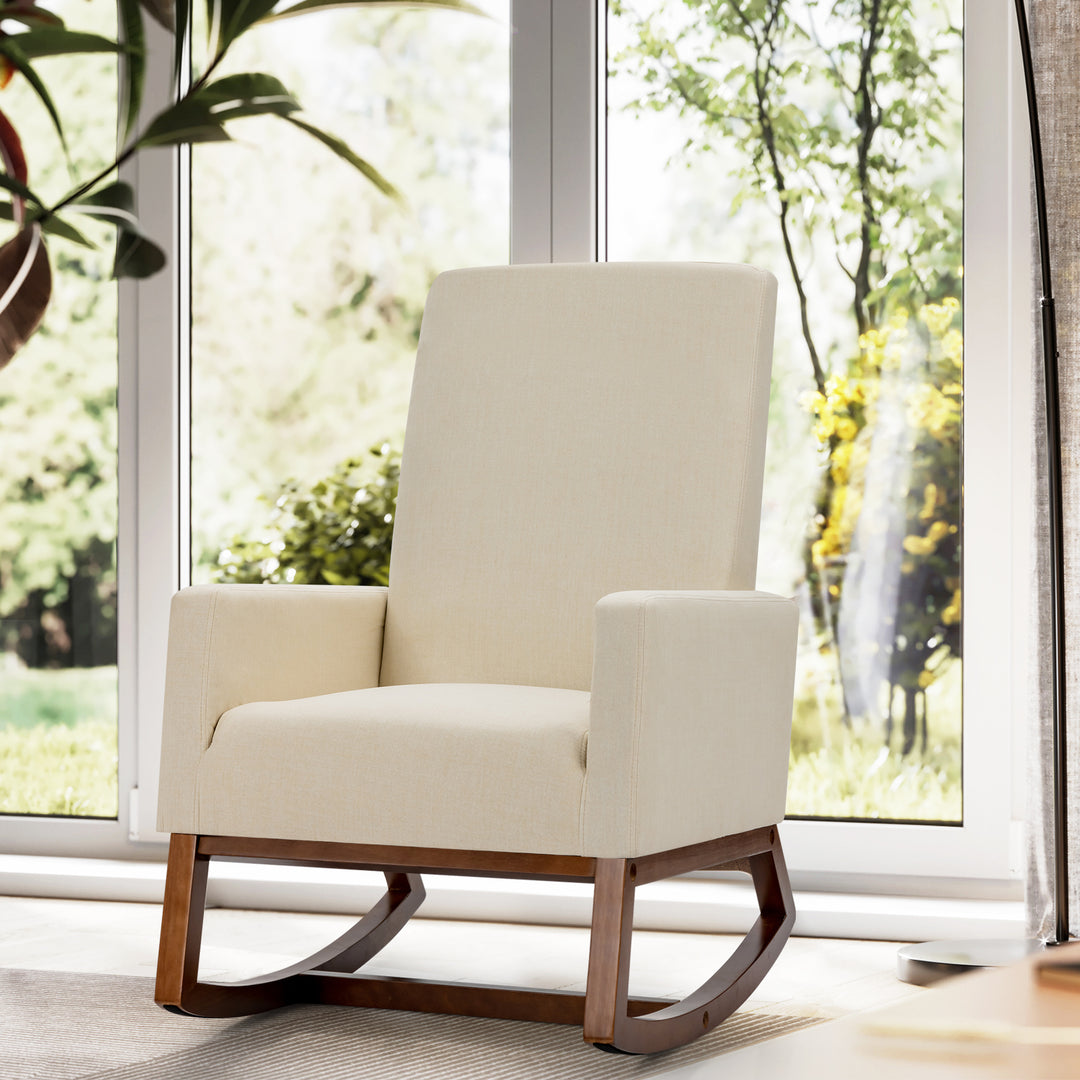 Upholstered Fabric Armchair with Rubber Wood Base - TidySpaces