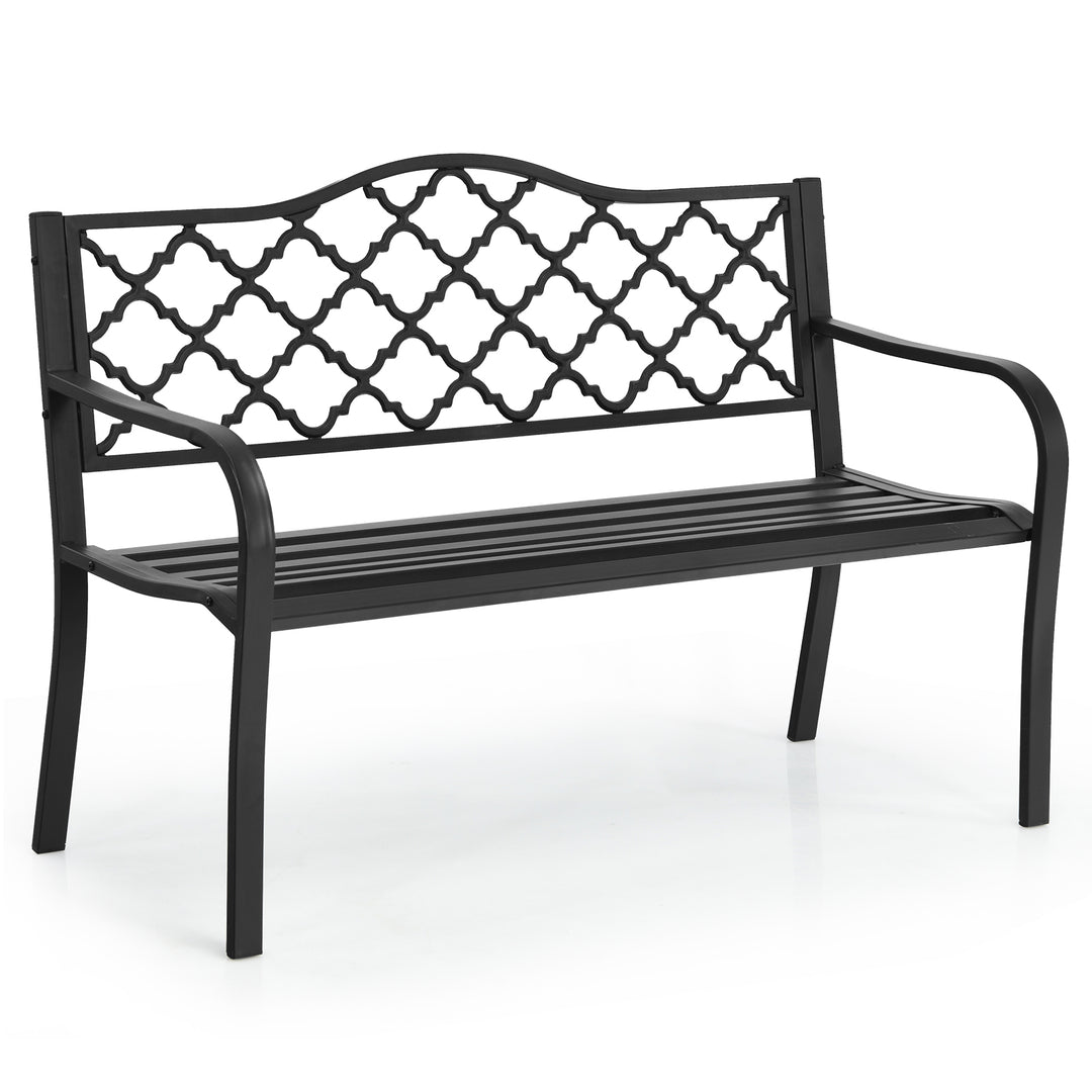 Patio Garden Bench with Iron Casted Seat, Armrest and Backrest - TidySpaces