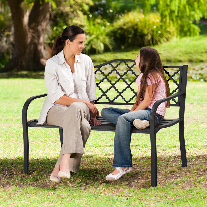 Patio Garden Bench with Iron Casted Seat, Armrest and Backrest - TidySpaces