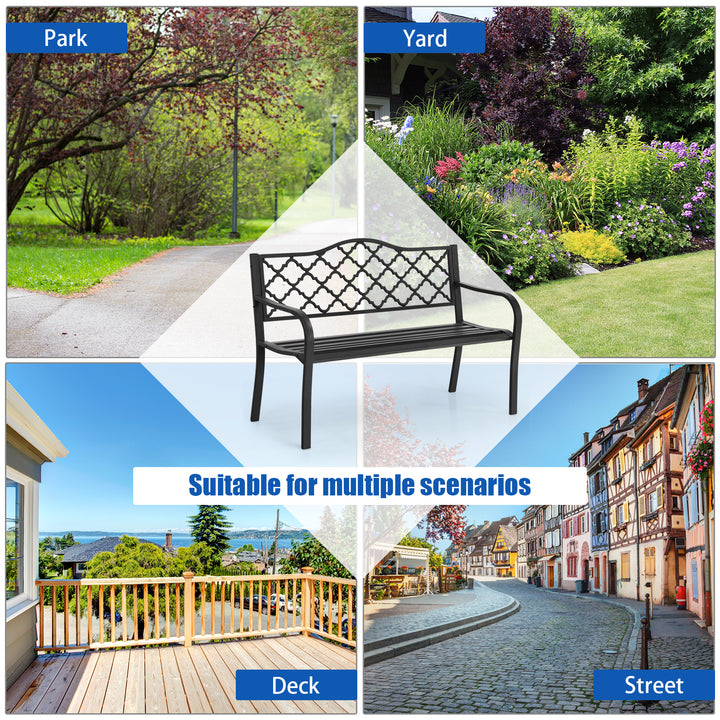 Patio Garden Bench with Iron Casted Seat, Armrest and Backrest - TidySpaces