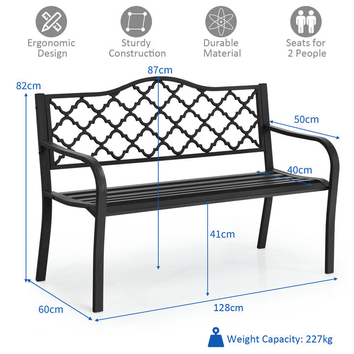 Patio Garden Bench with Iron Casted Seat, Armrest and Backrest - TidySpaces