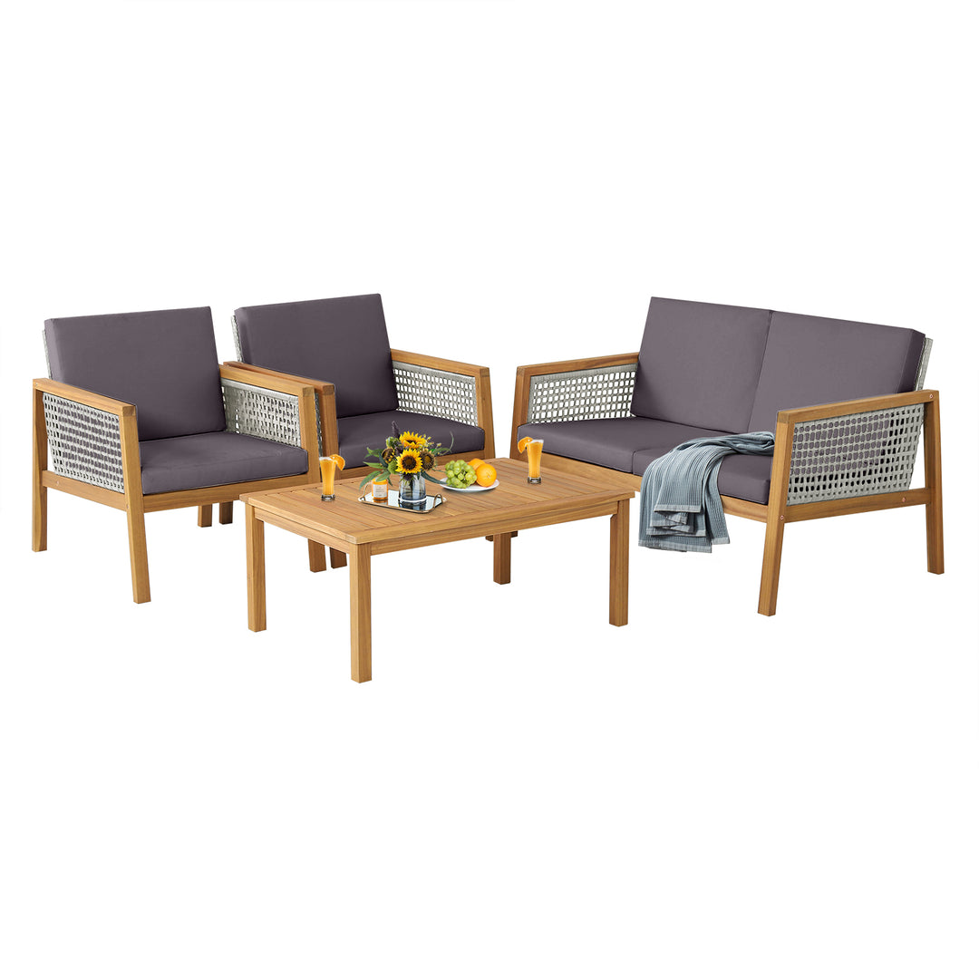 4 Pieces Wicker Patio Furniture Set with Loveseat Coffee Table and Chairs - TidySpaces