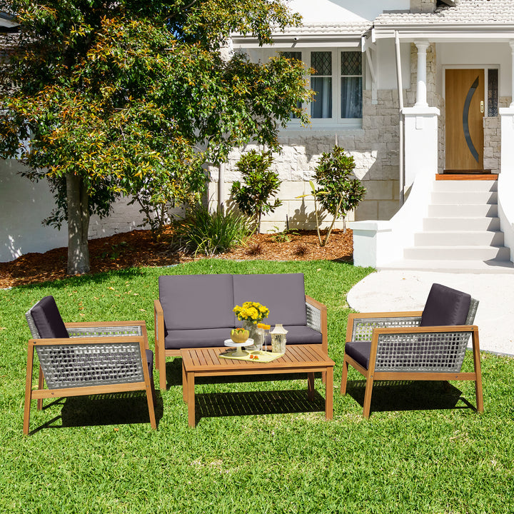 4 Pieces Wicker Patio Furniture Set with Loveseat Coffee Table and Chairs - TidySpaces