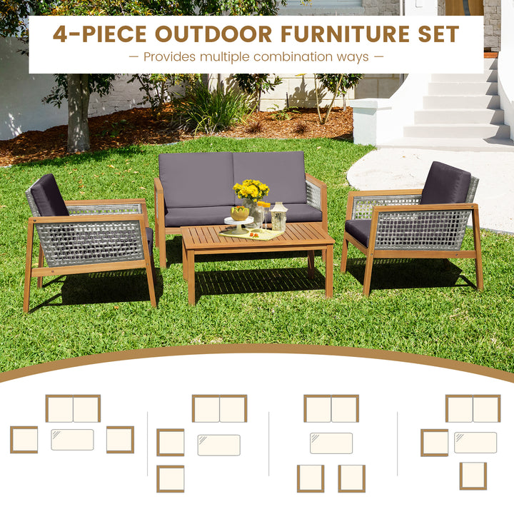 4 Pieces Wicker Patio Furniture Set with Loveseat Coffee Table and Chairs