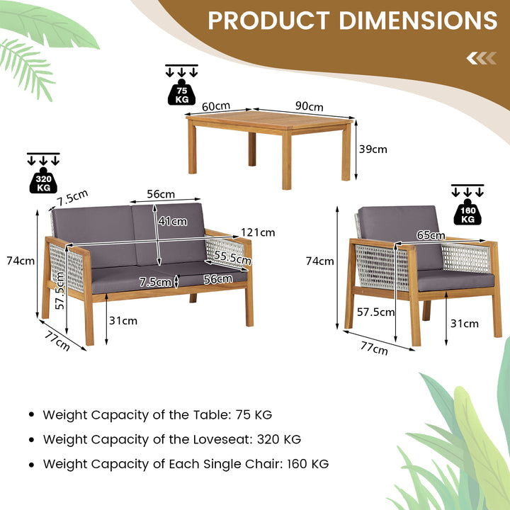 4 Pieces Wicker Patio Furniture Set with Loveseat Coffee Table and Chairs