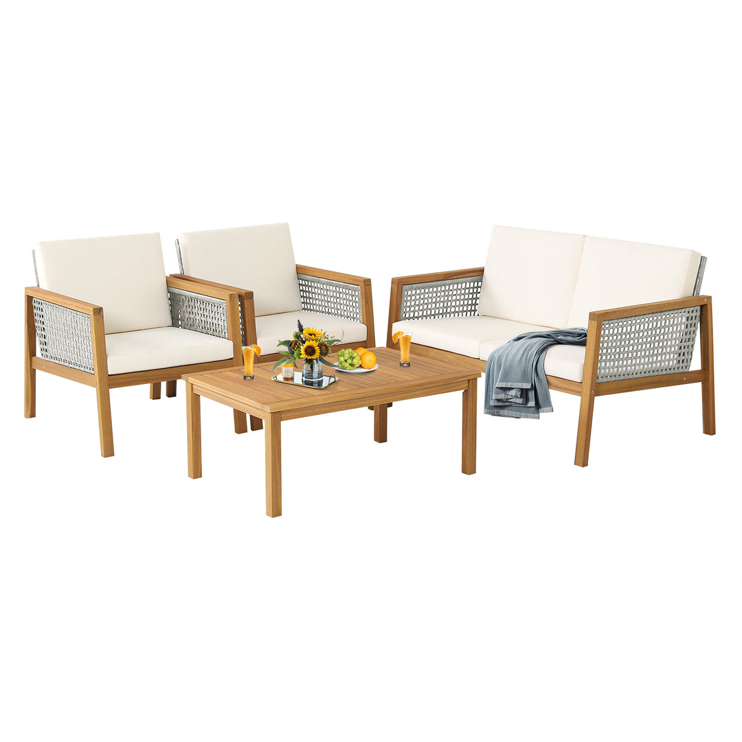 4 Pieces Wicker Patio Furniture Set with Loveseat Coffee Table and Chairs - TidySpaces