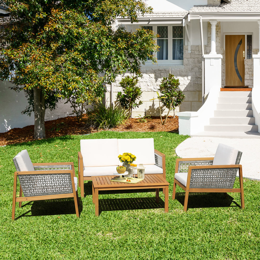 4 Pieces Wicker Patio Furniture Set with Loveseat Coffee Table and Chairs