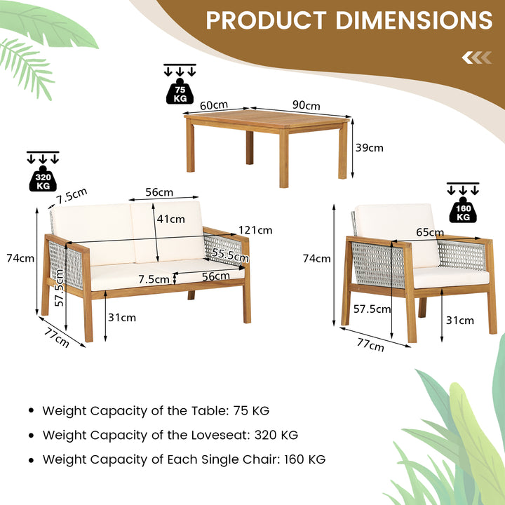 4 Pieces Wicker Patio Furniture Set with Loveseat Coffee Table and Chairs