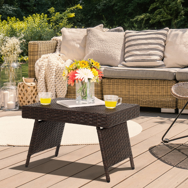 Patio Wicker Folding Coffee Table with Sturdy Steel Frame