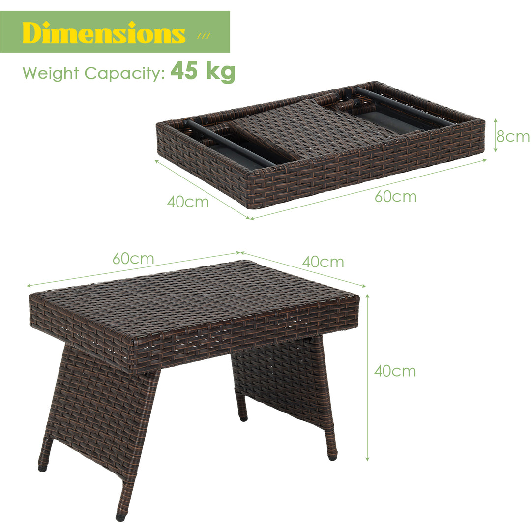 Patio Wicker Folding Coffee Table with Sturdy Steel Frame