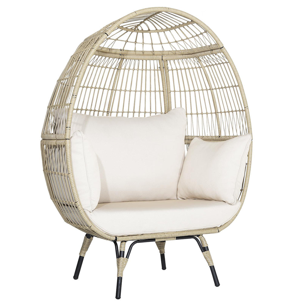 Oversized Rattan Egg Chair with 4 Cushions for Balcony Backyard - TidySpaces