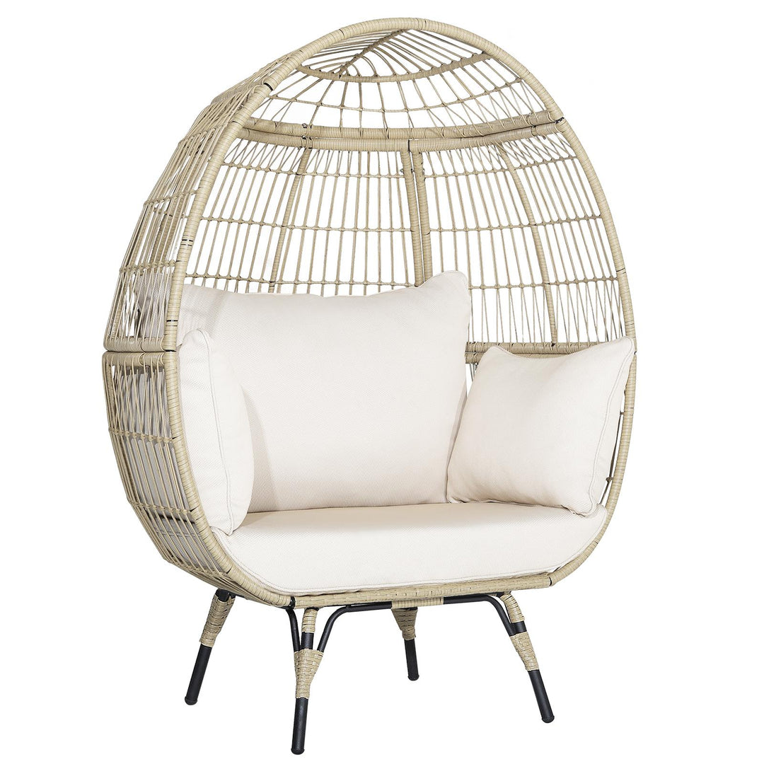 Oversized Rattan Egg Chair with 4 Cushions for Balcony Backyard - TidySpaces