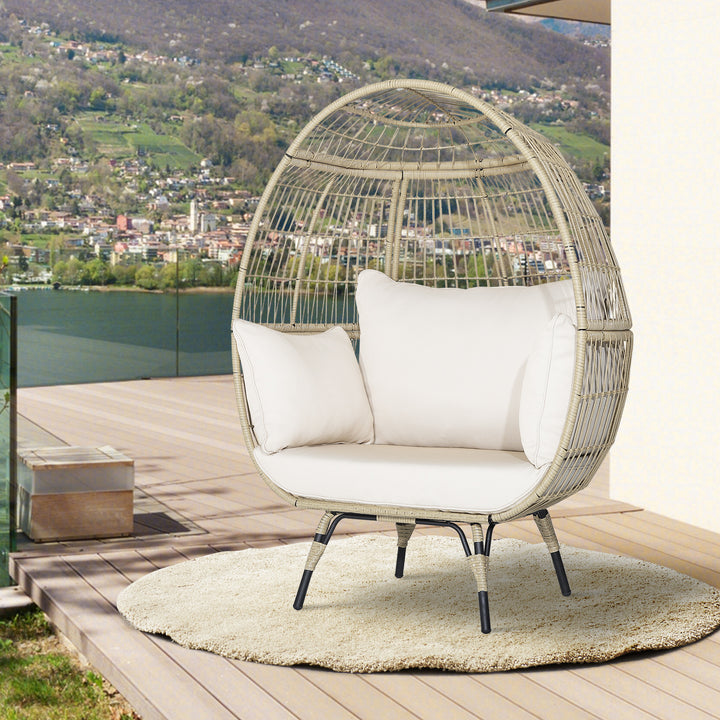 Oversized Rattan Egg Chair with 4 Cushions for Balcony Backyard - TidySpaces