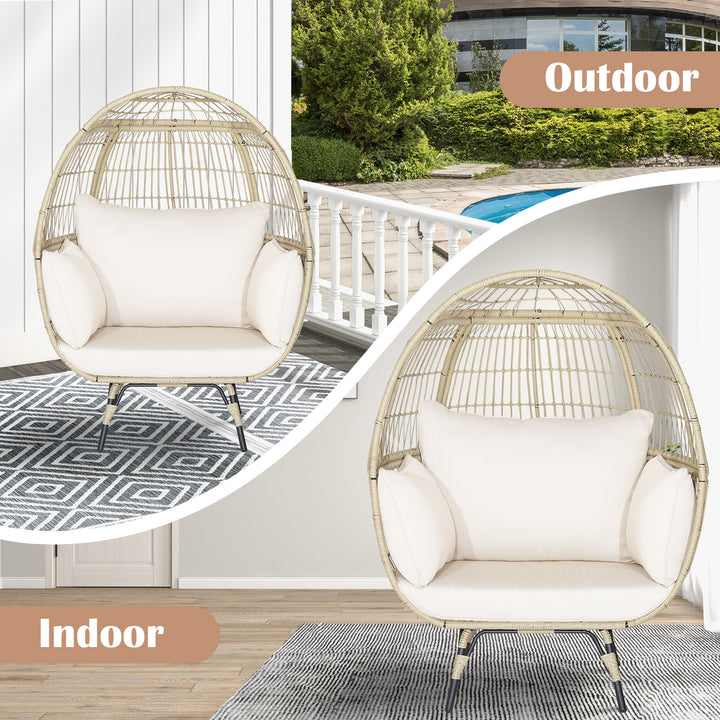 Oversized Rattan Egg Chair with 4 Cushions for Balcony Backyard - TidySpaces