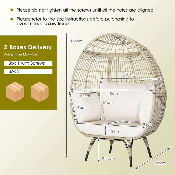 Oversized Rattan Egg Chair with 4 Cushions for Balcony Backyard - TidySpaces