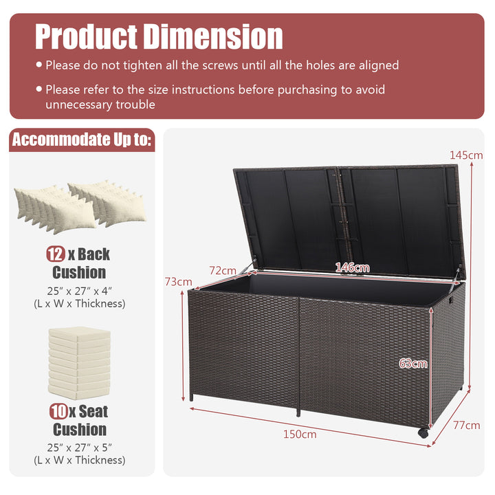 660L Rattan Storage Box with Zippered Liner and 2 Universal Wheels