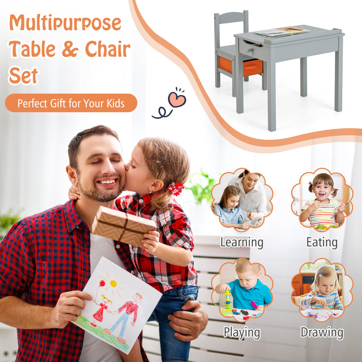 Kids Table and Chair Set with Hidden Space and Hook