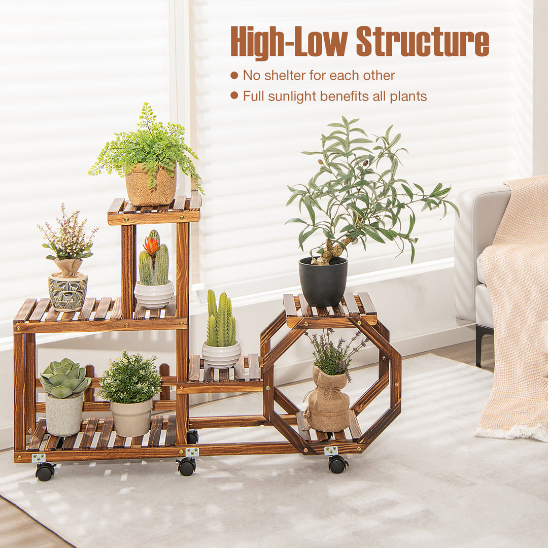 Wood Rolling Plant Stand for Flower Display