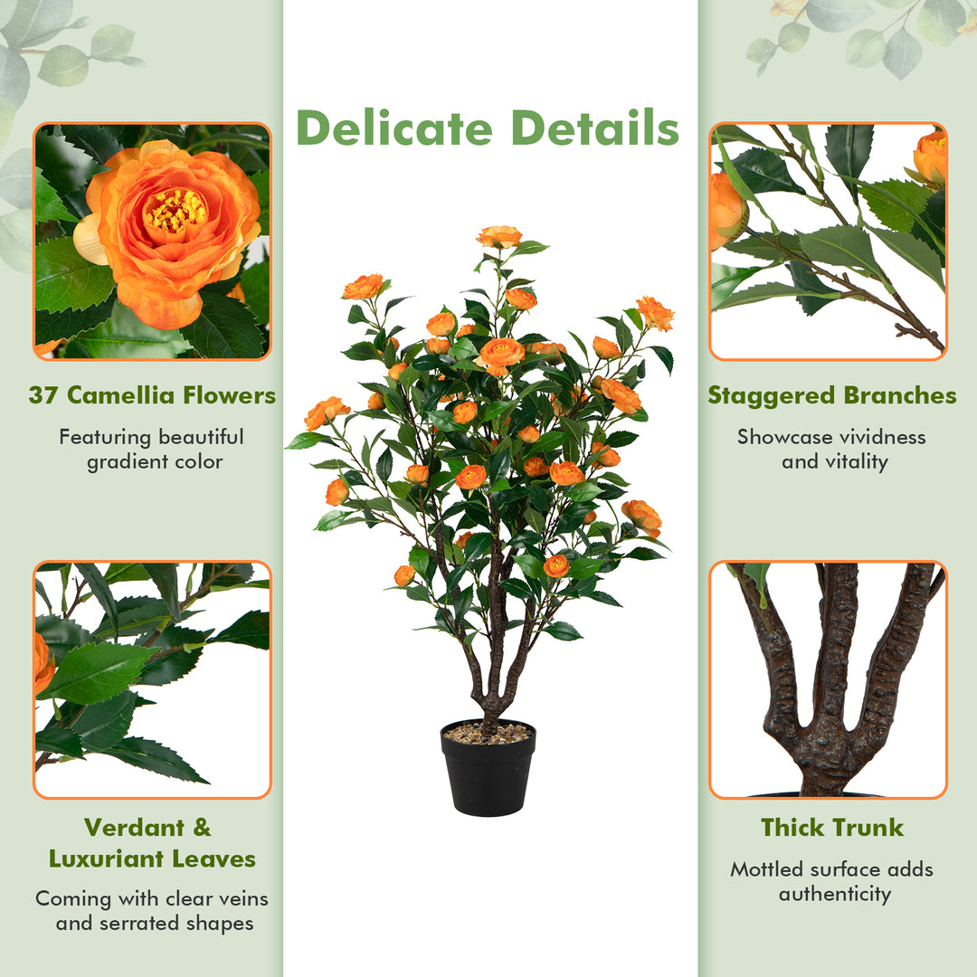 Fake Camellia Plant with 37 Flowers for Indoor and Outdoor - TidySpaces