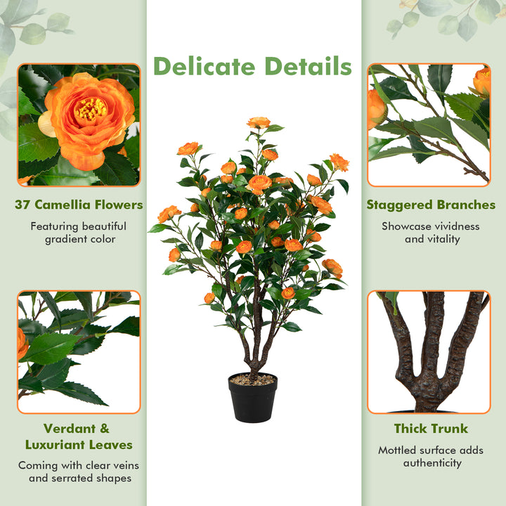 Fake Camellia Plant with 37 Flowers for Indoor and Outdoor - TidySpaces