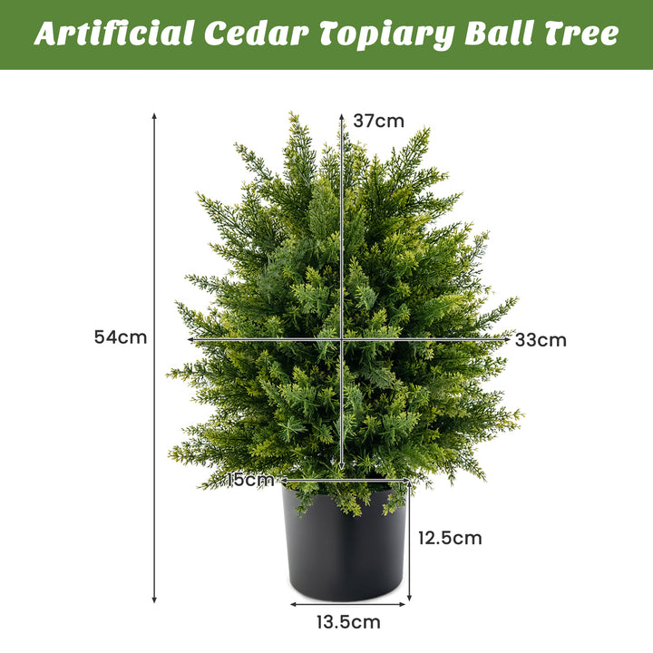 Set of 2 Artificial Cedar Topiary Ball Trees with Cement Pot