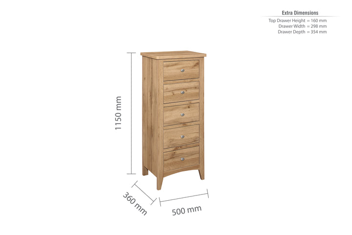Hampstead 5 Drawer Tall Chest Rustic Design for Home Storage