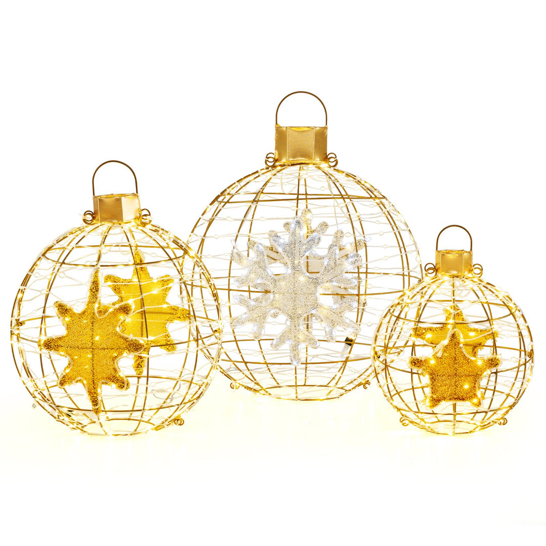3 Pieces Pre-Lit Hanging Standing Lantern Balls Christmas Ornaments - TidySpaces
