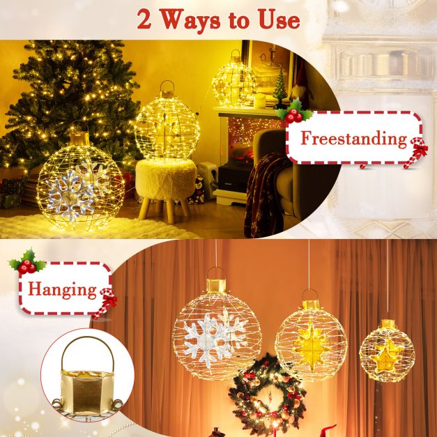 3 Pieces Pre-Lit Hanging Standing Lantern Balls Christmas Ornaments