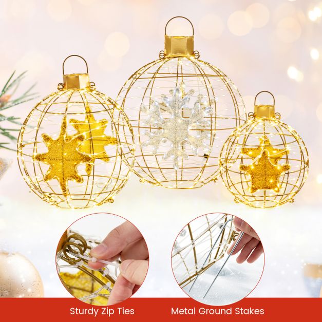 3 Pieces Pre-Lit Hanging Standing Lantern Balls Christmas Ornaments