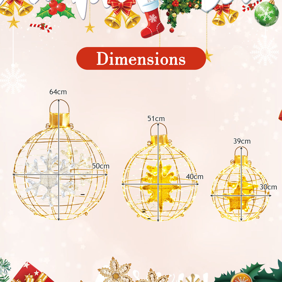 3 Pieces Pre-Lit Hanging Standing Lantern Balls Christmas Ornaments - TidySpaces