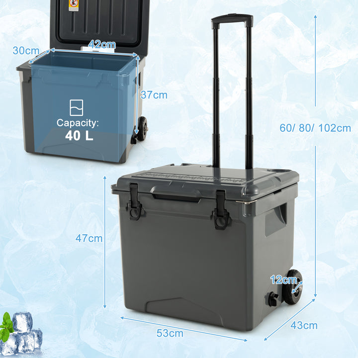 40 L Ice Chest Hard Cooler with Wheels and Handle