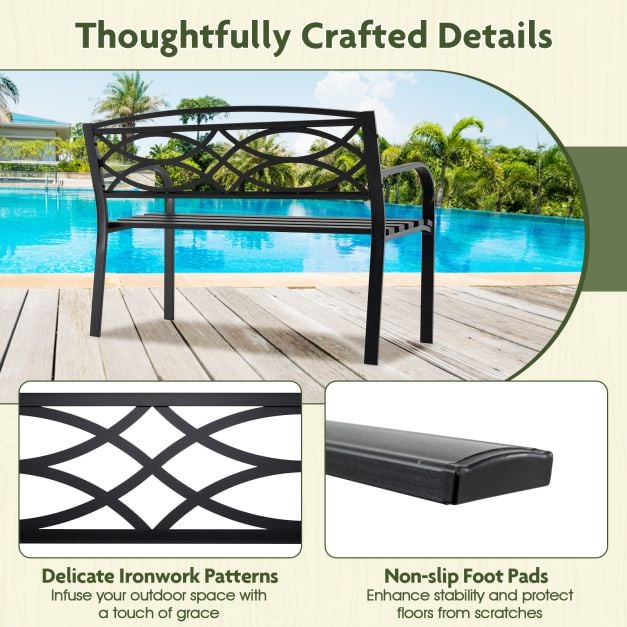 Garden Bench Heavy-Duty Metal Slatted Loveseat for 2 People-Black