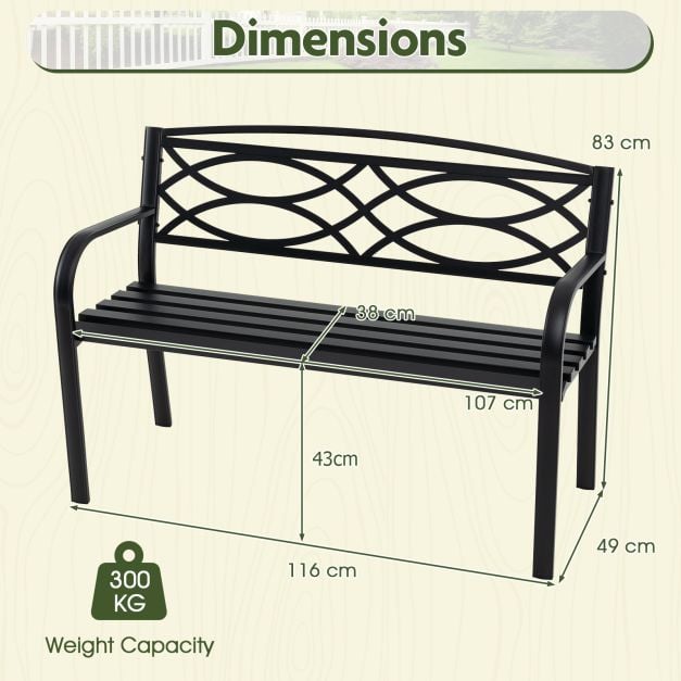 Garden Bench Heavy-Duty Metal Slatted Loveseat for 2 People-Black